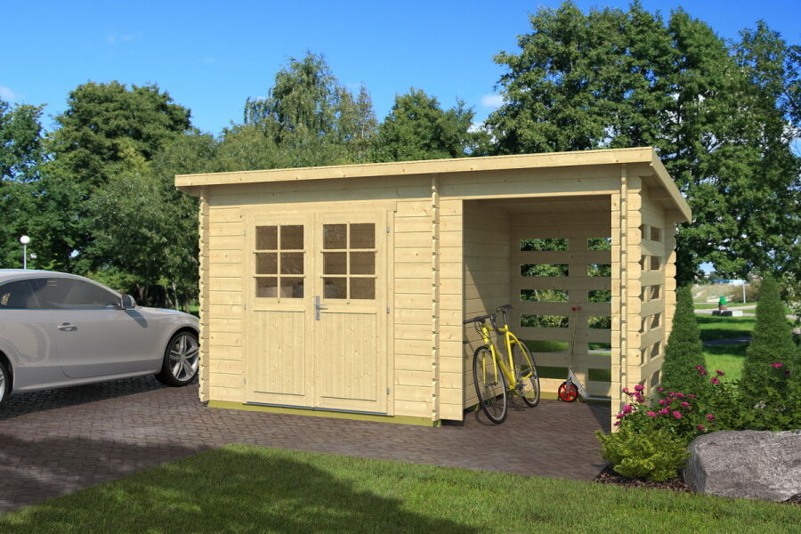 Gartenhaus LYON 0, 250x200 + 160cm Schleppdach (A), 28mm Blockbohlen, inkl.Fußboden