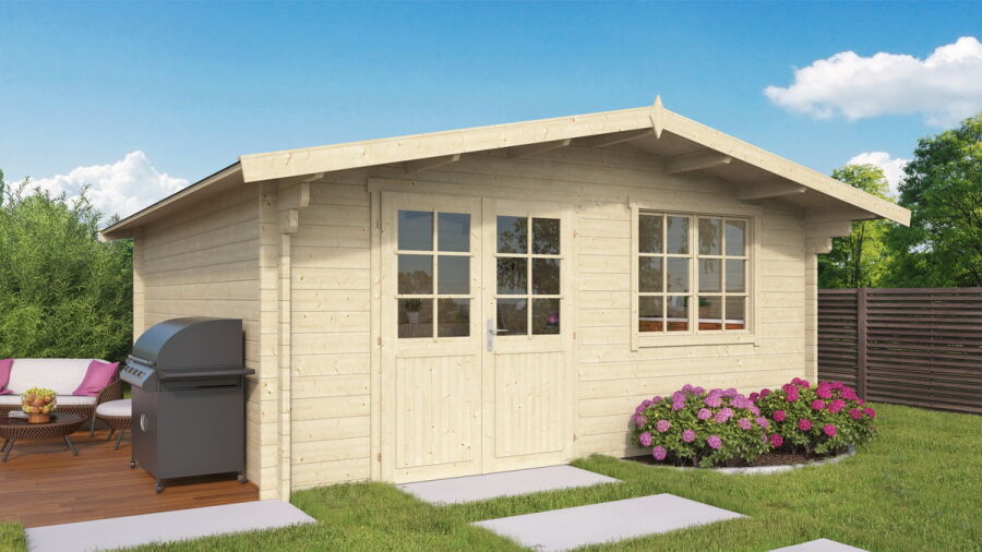 Gartenhaus HELENE; 500x400 cm ISO ; 44 mm Doppelnut; ohne Boden