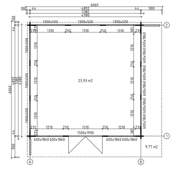 Gartenhaus MELANY 598 x 598 cm (A); 44 mm Doppelnut; ISO; inkl Boden und Terrasse