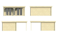 Gartenhaus ZOE 550 x 370 cm + 260 cm Vordach (A); 70 mm...