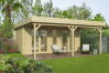 Gartenhaus ZOE 550 x 370 cm + 260 cm Vordach (A); 70 mm Doppelnut; ISO; inkl Boden
