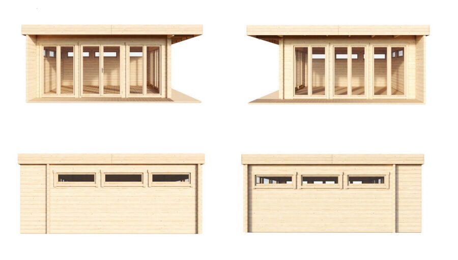 Gartenhaus MELANY 598 x 598 cm (A); 70 mm Doppelnut; ISO; inkl Boden und Terrasse