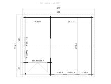 Gartenhaus SRI LANKA 580x500  cm; 44mm Doppelnut; Boden, Veranda, SILVER Variante