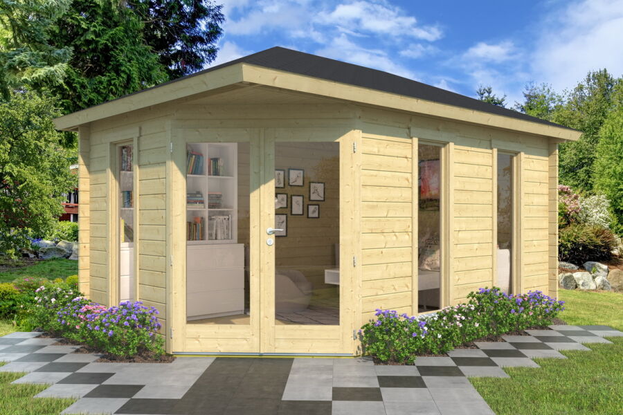 Gartenhaus ERIK 468x300 cm(A), 44 mm Doppelnut, ISO-Verglasung, inkl. Boden