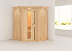 Sauna LARIN 151x151 cm Eckeinstieg 68 mm Systemsauna