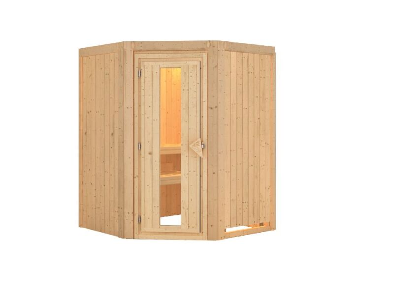 Sauna LARIN (Eckeinstieg) / Holztür / kein Dachkranz / ohne Ofen