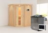 Sauna LARIN (Eckeinstieg) / Holztür / inkl. Dachkranz / Ofen 4,5 kW Bio externe Strg easy