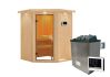 Sauna LARIN (Eckeinstieg) / bronzierte Tür / inkl. Dachkranz / Ofen 4,5 KW externe Strg easy