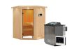 Sauna LARIN (Eckeinstieg) / bronzierte Tür / inkl. Dachkranz / Ofen 4,5 kW Bio externe Strg easy