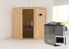 Sauna LARIN (Eckeinstieg) / graphit Tür / kein Dachkranz / Ofen 4,5 kW Bio externe Strg easy