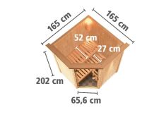 Sauna LARIN (Eckeinstieg) / klarglas Tür / inkl. Dachkranz / Ofen 4,5 kW integr. Strg