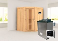 Sauna TAURIN (Eckeinstieg) / Holztür / kein Dachkranz / Ofen 4,5 KW externe Strg easy