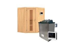 Sauna TAURIN (Eckeinstieg) / Holztür / kein Dachkranz / Ofen 4,5 KW externe Strg easy