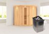 Sauna TAURIN (Eckeinstieg) / Holztür / inkl. Dachkranz / Ofen 4,5 kW integr. Strg