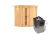 Sauna TAURIN (Eckeinstieg) / Holztür / inkl. Dachkranz / Ofen 4,5 kW integr. Strg