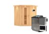 Sauna TAURIN (Eckeinstieg) / Holztür / inkl. Dachkranz / Ofen 4,5 kW Bio externe Strg easy