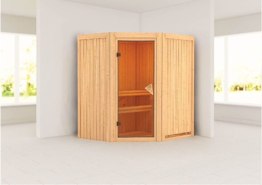 Sauna TAURIN (Eckeinstieg) / bronzierte Tür / kein Dachkranz / ohne Ofen