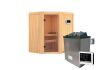 Sauna TAURIN (Eckeinstieg) / klarglas Tür / kein Dachkranz / Ofen 4,5 KW externe Strg easy