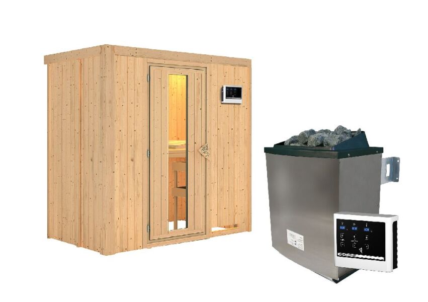 Sauna VARIADO (Fronteinstieg) / Holztür / kein Dachkranz / Ofen 4,5 kW externe Strg easy