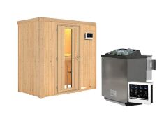 Sauna VARIADO (Fronteinstieg) / Holztür / kein Dachkranz / Ofen 4,5 kW Biokombi  externe Strg easy
