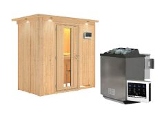 Sauna VARIADO (Fronteinstieg) / Holztür / inkl. Dachkranz / Ofen 4,5 kW Biokombi  externe Strg easy