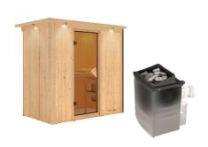 Sauna VARIADO (Fronteinstieg) / bronzierte Tür / inkl. Dachkranz / Ofen 4,5 kW integr. Strg