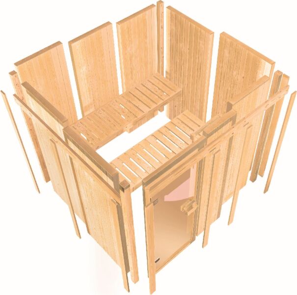 Sauna VARIADO (Fronteinstieg) / graphit Tür / kein Dachkranz / Ofen 4,5 kW externe Strg easy