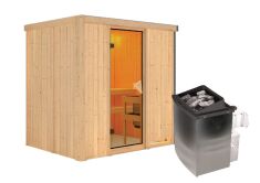 Sauna BODIN (Fronteinstieg) / bronzierte Tür / kein Dachkranz / Ofen 4,5 kW integr. Strg