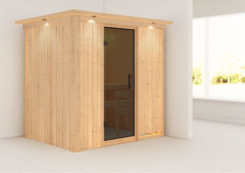 Sauna BODIN (Fronteinstieg) / graphit Tür / inkl. Dachkranz / ohne Ofen