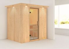 Sauna BODIN (Fronteinstieg) / klarglas Tür / inkl. Dachkranz / ohne Ofen
