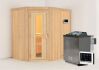 Sauna CARIN (Eckeinstieg) / Holztür / kein Dachkranz / Ofen 4,5 kW Bio externe Strg easy