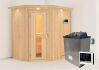 Sauna CARIN (Eckeinstieg) / Holztür / inkl. Dachkranz / Ofen 4,5 KW externe Strg easy