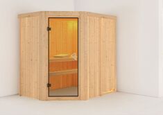Sauna CARIN (Eckeinstieg) / bronzierte Tür / kein Dachkranz / ohne Ofen