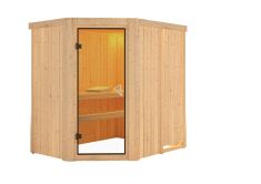 Sauna CARIN (Eckeinstieg) / bronzierte Tür / kein Dachkranz / ohne Ofen