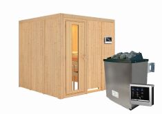 Sauna RODIN (Fronteinstieg) / Holztür / kein Dachkranz / Ofen 9 KW externe Strg easy