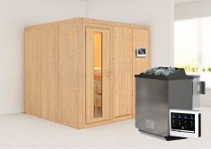 Sauna RODIN (Fronteinstieg) / Holztür / kein Dachkranz / Ofen 9 kW Bio externe Strg easy