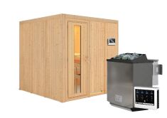 Sauna RODIN (Fronteinstieg) / Holztür / kein Dachkranz / Ofen 9 kW Bio externe Strg easy