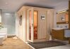 Sauna RODIN (Fronteinstieg) / Holztür / inkl. Dachkranz / Ofen 9 KW externe Strg easy