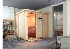 Sauna RODIN (Fronteinstieg) / bronzierte Tür / inkl. Dachkranz / Ofen 9 KW externe Strg easy