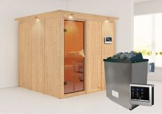 Sauna RODIN (Fronteinstieg) / bronzierte Tür / inkl. Dachkranz / Ofen 9 KW externe Strg easy