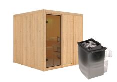 Sauna RODIN (Fronteinstieg) / graphit Tür / kein Dachkranz / Ofen 9 kW integr. Strg