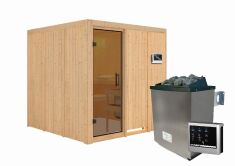 Sauna RODIN (Fronteinstieg) / graphit Tür / kein Dachkranz / Ofen 9 KW externe Strg easy