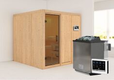 Sauna RODIN (Fronteinstieg) / graphit Tür / kein Dachkranz / Ofen 9 kW Bio externe Strg easy