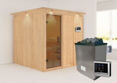 Sauna RODIN (Fronteinstieg) / graphit Tür / inkl. Dachkranz / Ofen 9 KW externe Strg easy