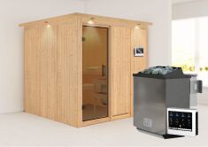 Sauna RODIN (Fronteinstieg) / graphit Tür / inkl. Dachkranz / Ofen 9 kW Bio externe Strg easy