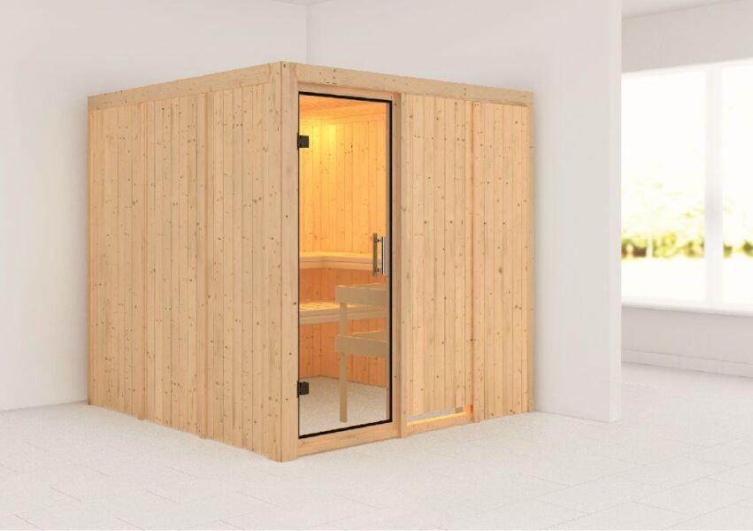 Sauna RODIN (Fronteinstieg) / klarglas Tür / kein Dachkranz / ohne Ofen