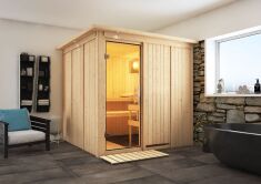 Sauna RODIN (Fronteinstieg) / klarglas Tür / inkl. Dachkranz / ohne Ofen