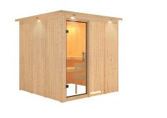 Sauna RODIN (Fronteinstieg) / klarglas Tür / inkl. Dachkranz / ohne Ofen