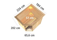 38mm Massivholzsauna MIA  (Eckeinstieg) / bronzierte Tür / inkl. Dachkranz / Ofen 4,5 kW Bio externe Strg easy