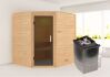 38mm Massivholzsauna MIA  (Eckeinstieg) / graphit Tür / kein Dachkranz / Ofen 4,5 kW integr. Strg